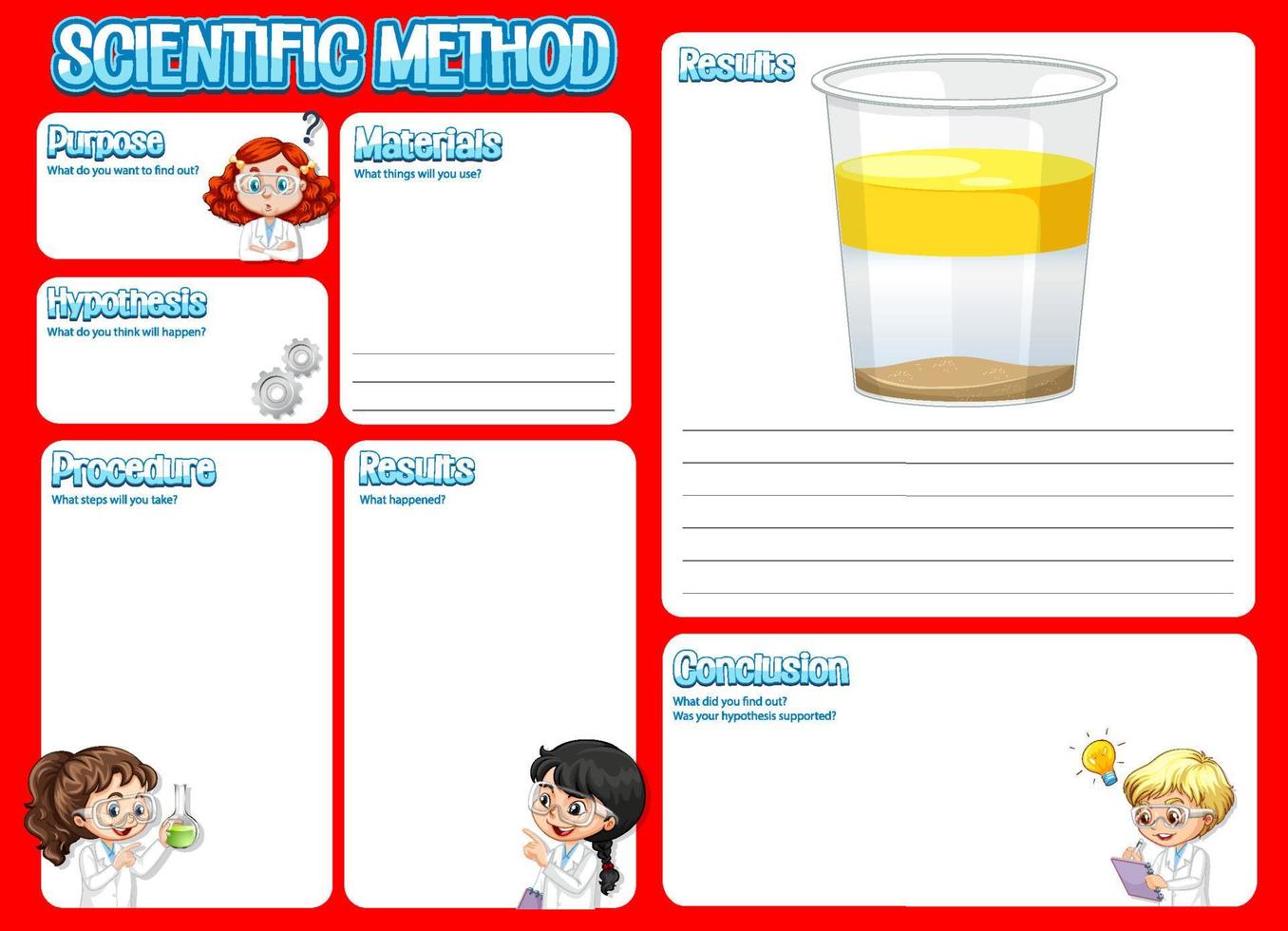 The science method worksheet for children vector