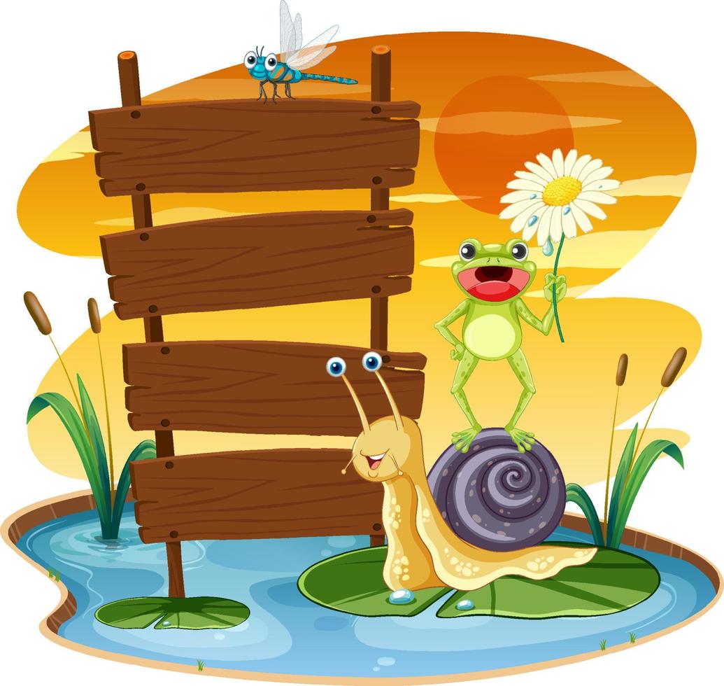 Empty board template with snail and insects vector