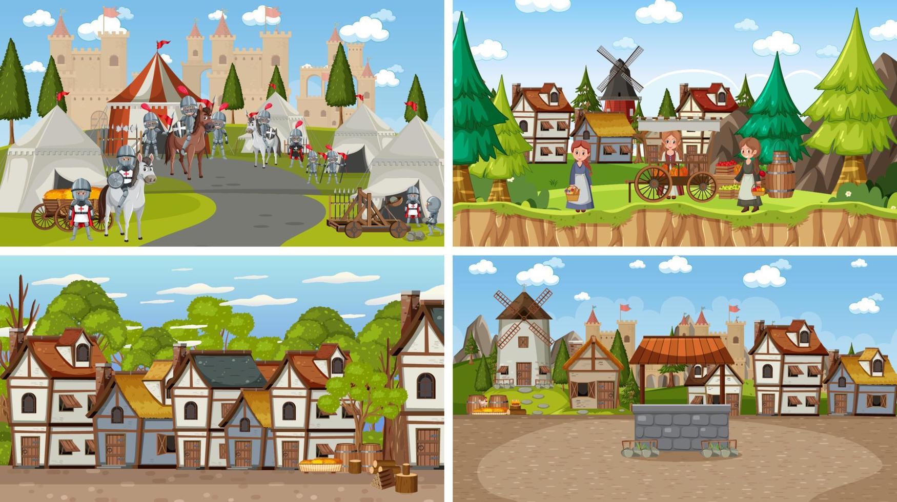 Set of different scene medieval vector