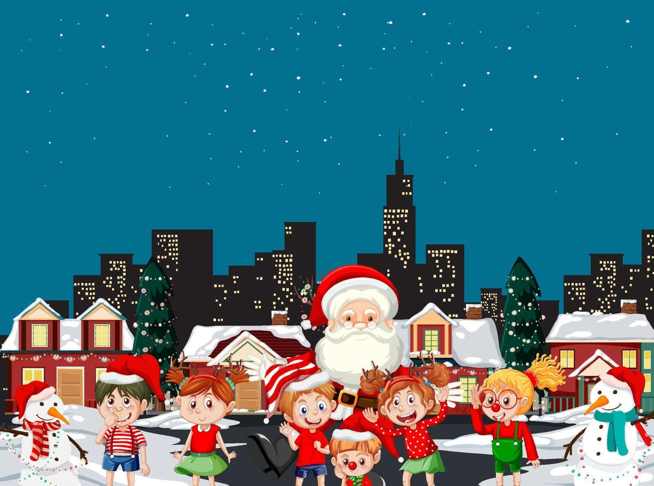 Children celebrating Christmas with Santa Claus vector