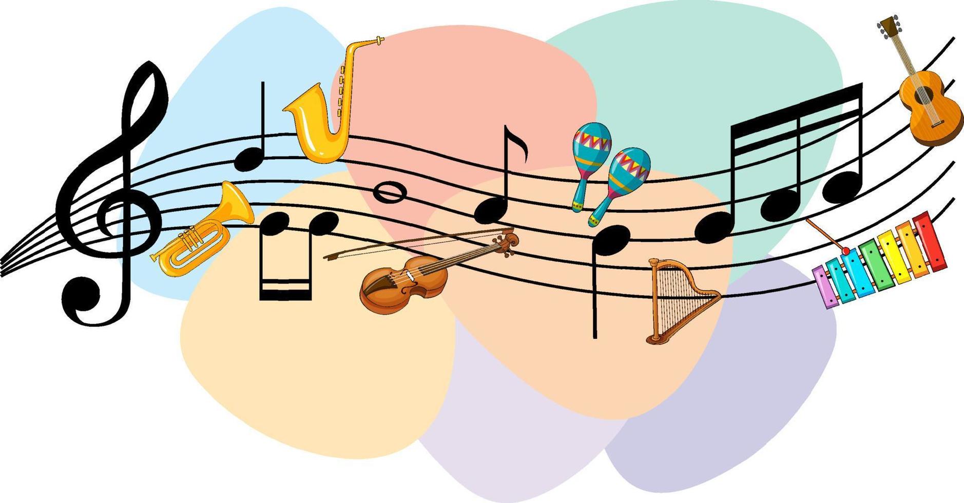 instrumento musical con notas musicales sobre fondo blanco vector