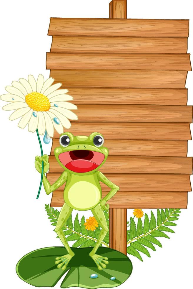 Blank wooden signboard with frogs vector