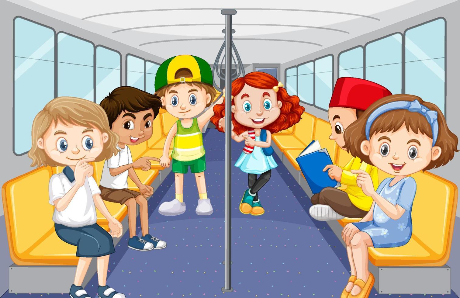Scene with many people using public transportation vector