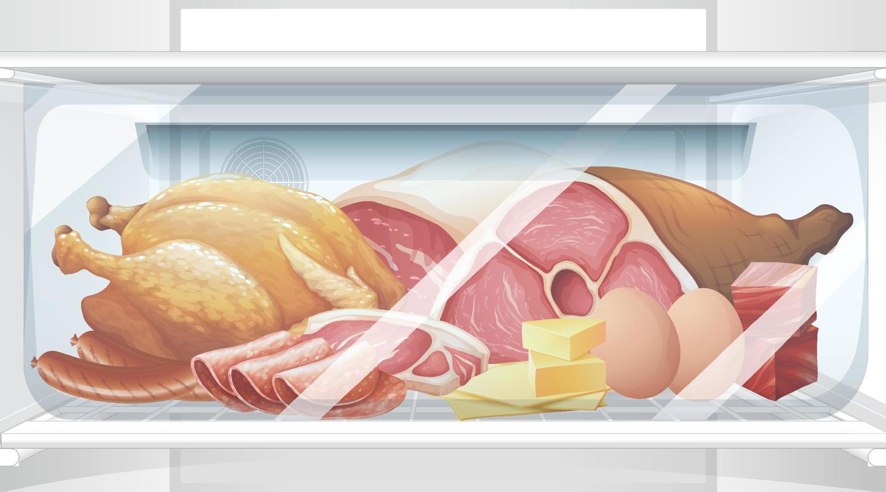 un interior del refrigerador con comida vector