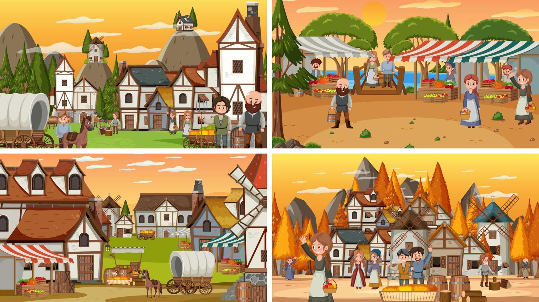 Set of different scene medieval vector