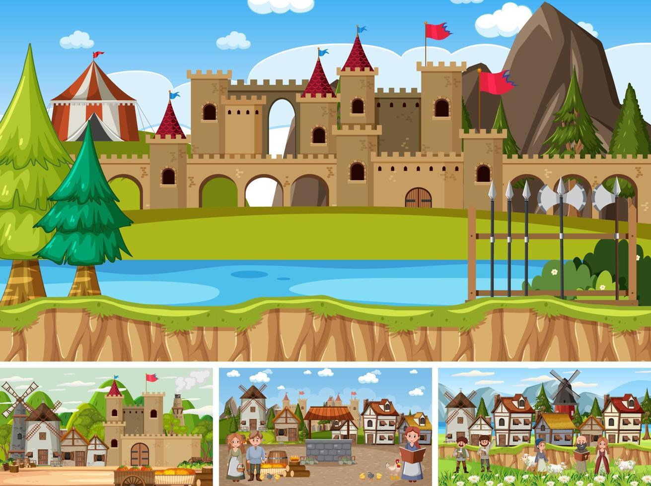 Set of different scene medieval vector