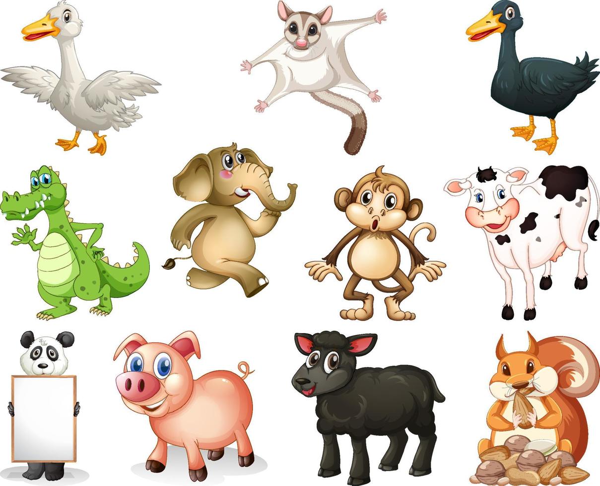 Set of animal cartoon character vector