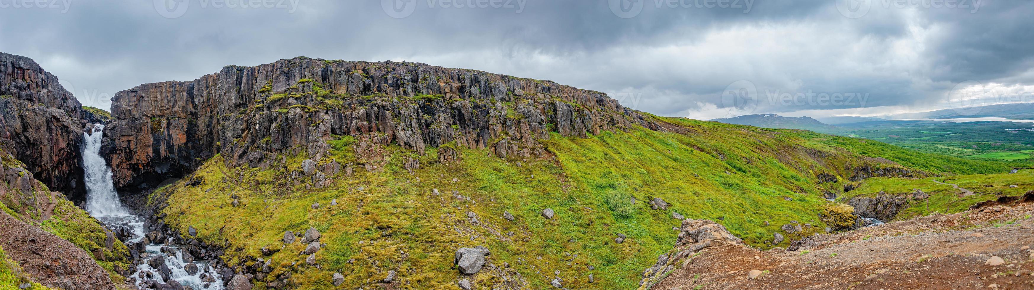 Panoramic view over wonderful and high waterfall Fardagafoss and its canyon near Egilsstadir on Eastern Iceland, summer. photo