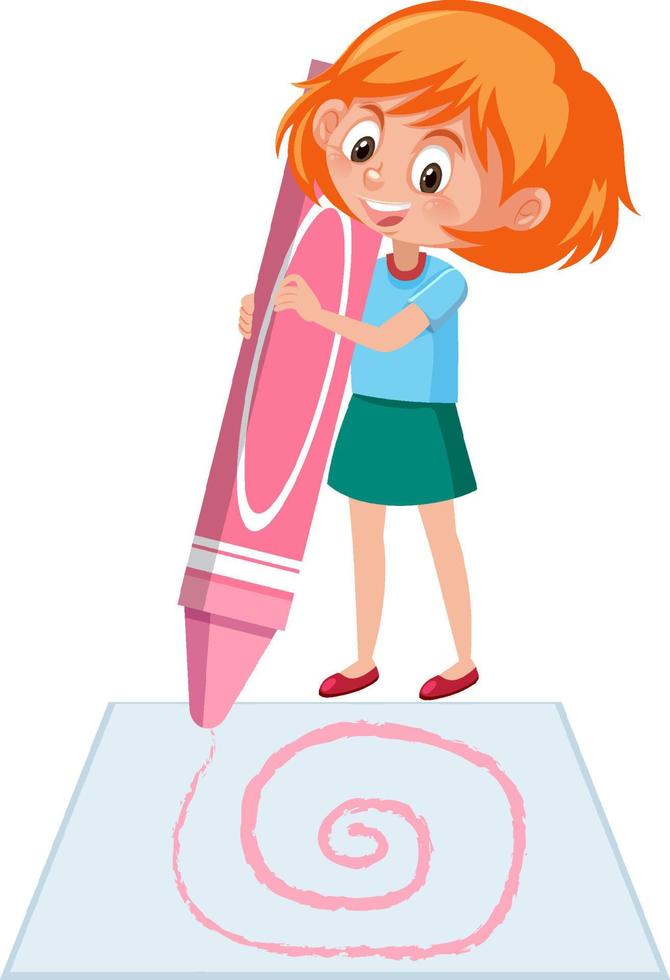 A girl drawing on a paper on white background vector