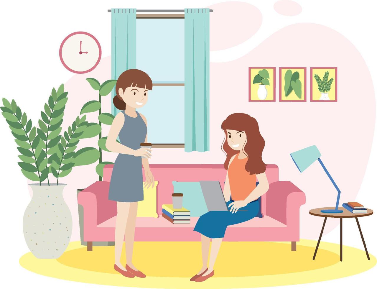 People spending time in the living room vector