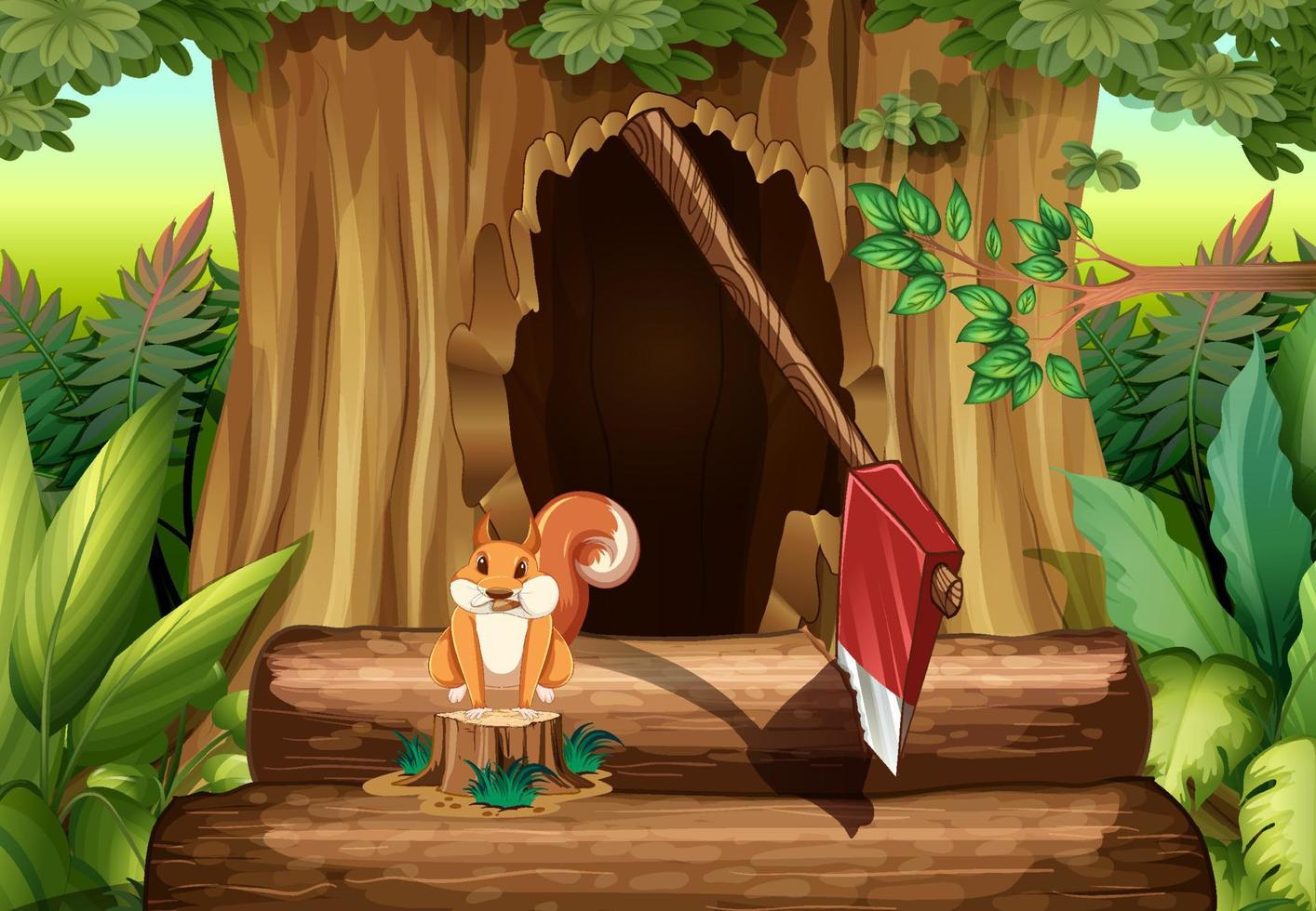 Nature scene with squirrel and woods vector