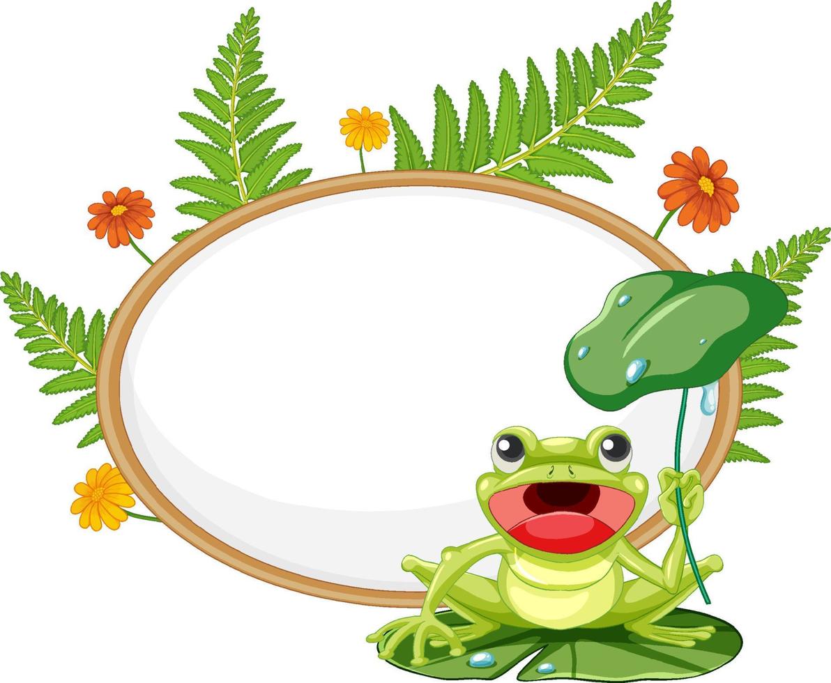 Blank wooden signboard with frog in cartoon style vector