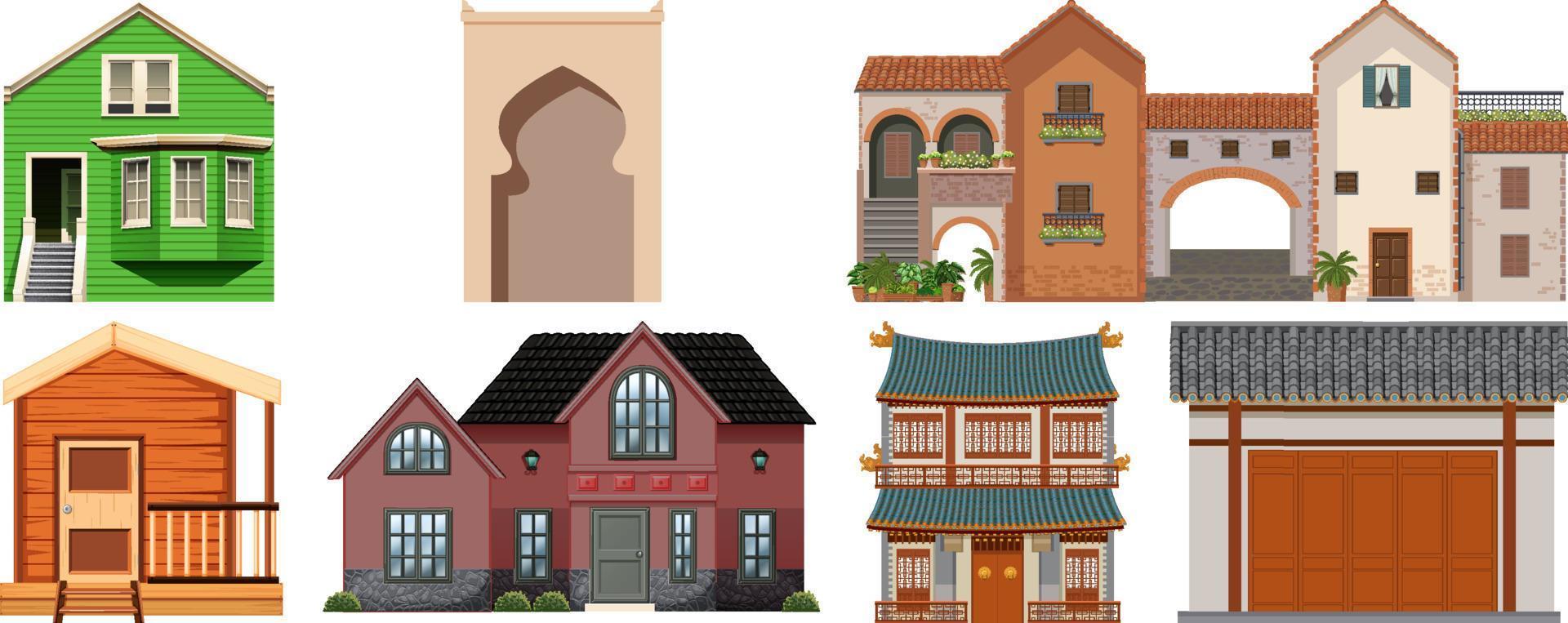 Different designs of buildings on white background vector