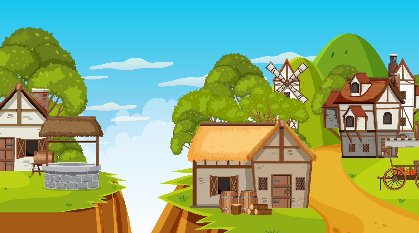 Medieval town scene background vector