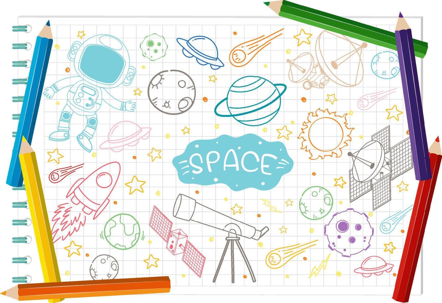 Hand drawn doodle icons on paper vector