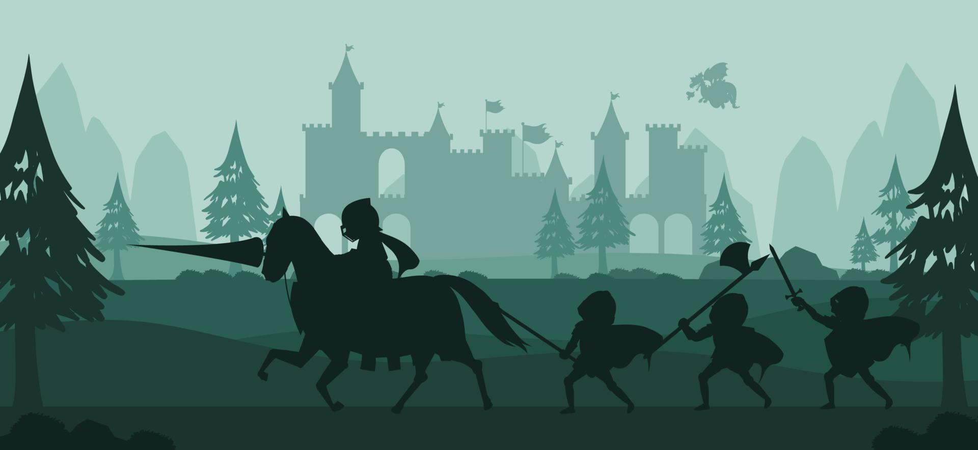 Battle scene silhouette with medieval vector