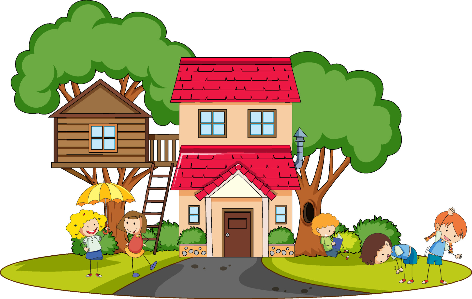 A simple house with kids in nature background 6591484 Vector Art at Vecteezy