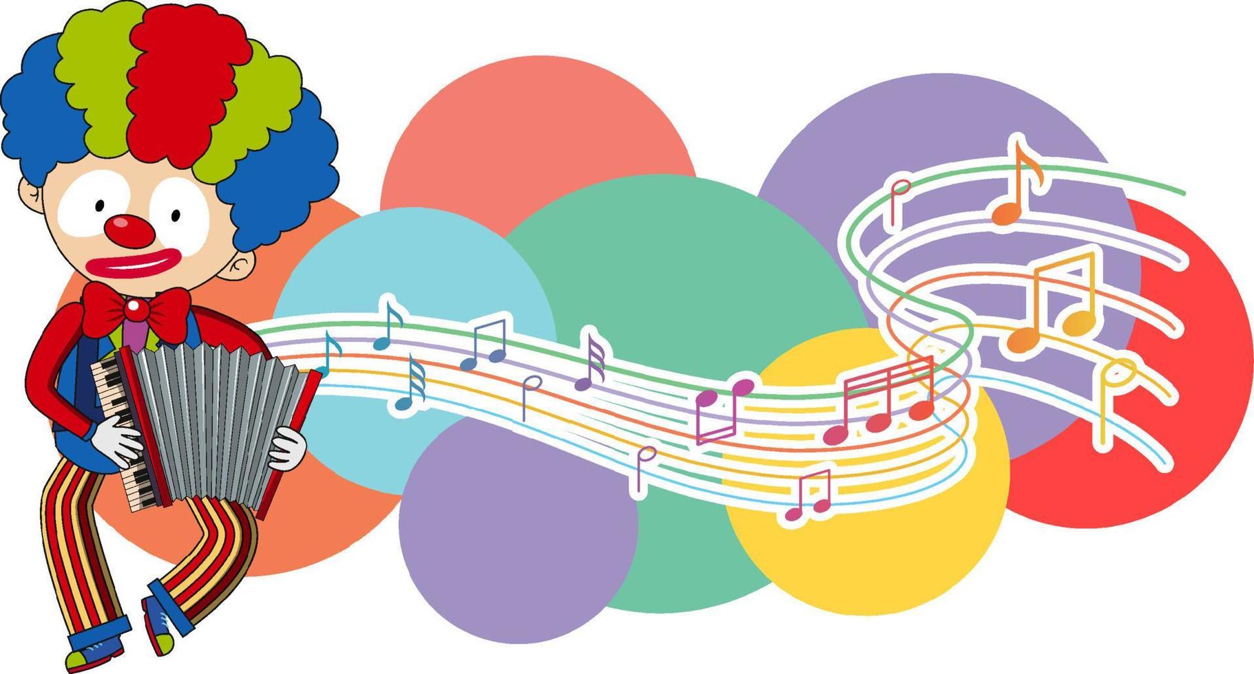 Clown playing accordion with music notes on white background vector