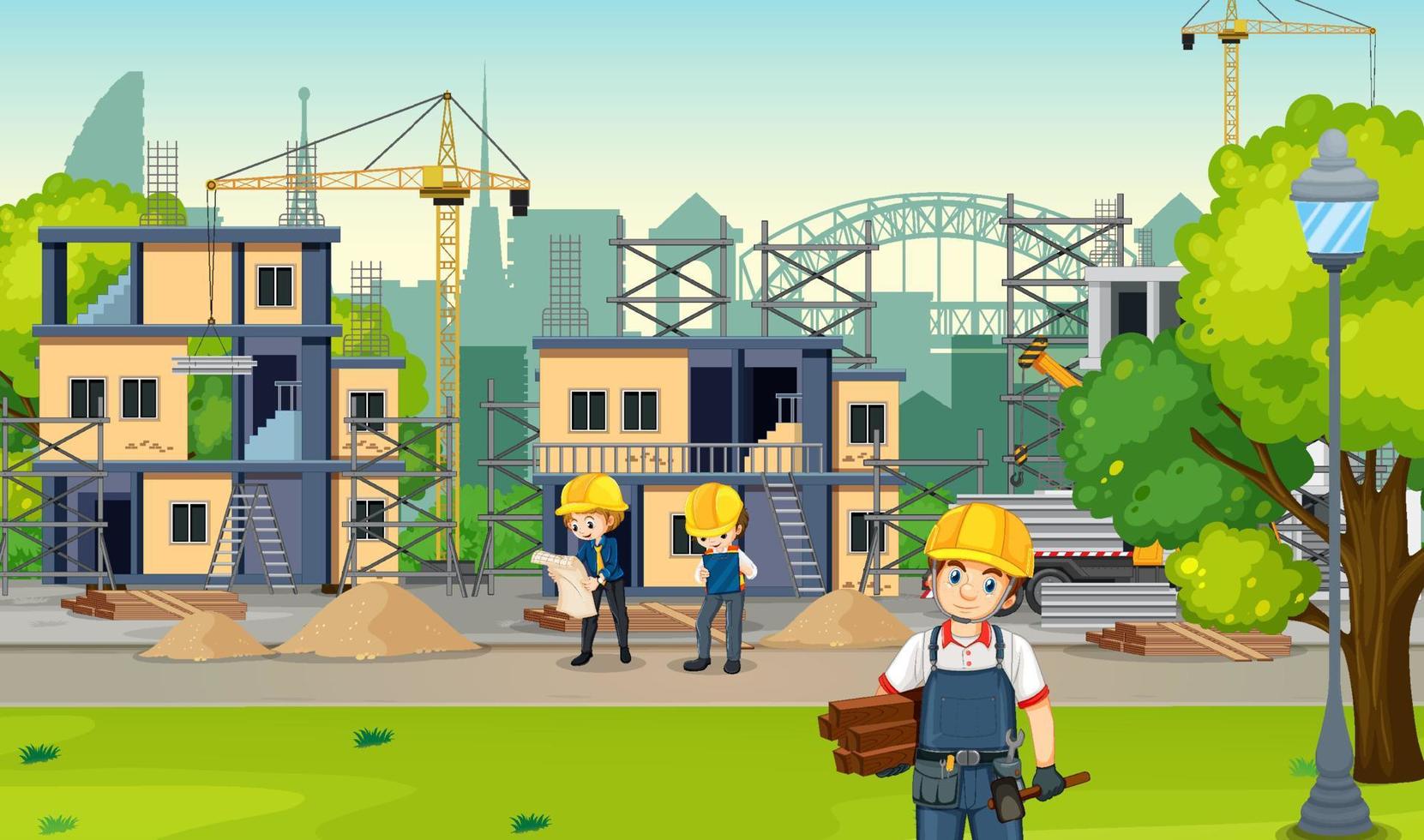 Building construction site and workers vector