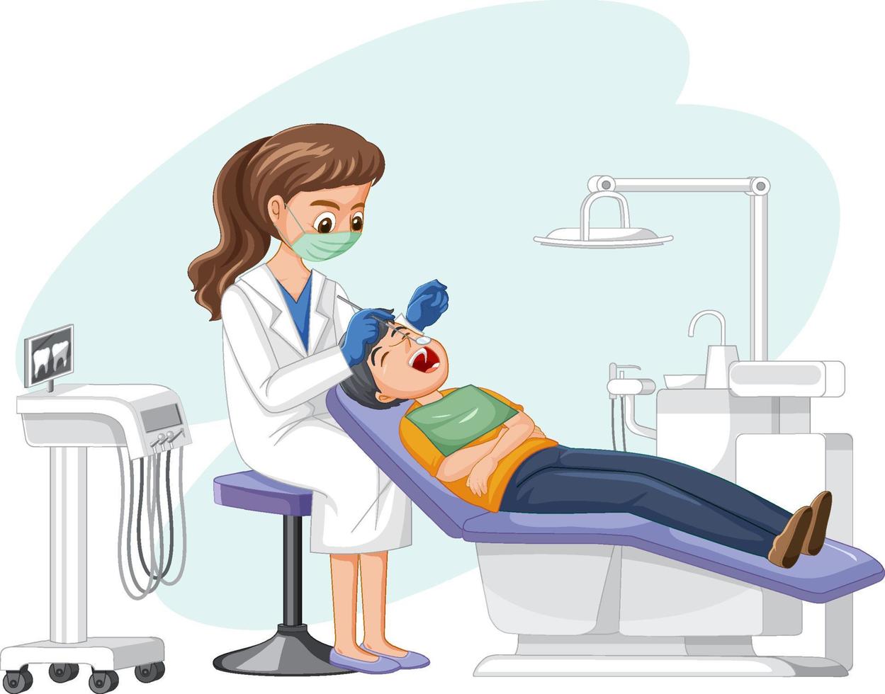 Dentist examining patient teeth vector