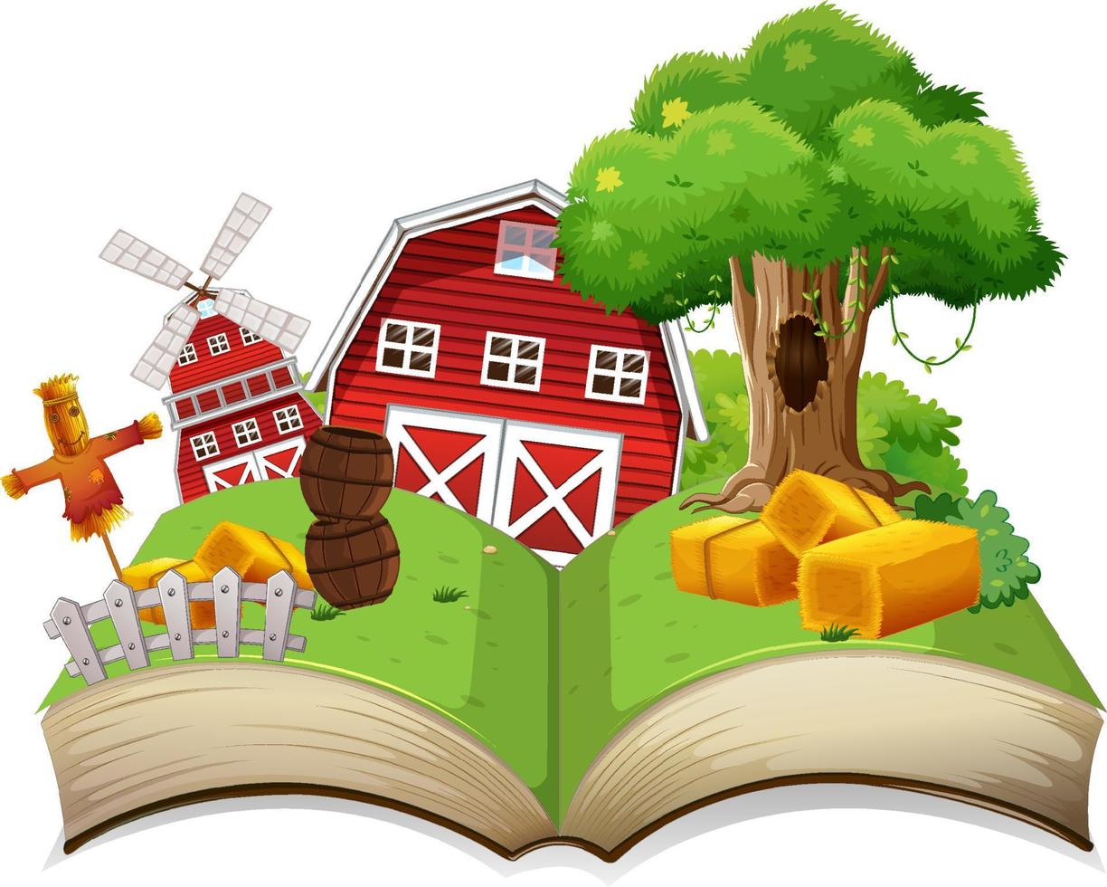 libro abierto con paisaje de granja vector