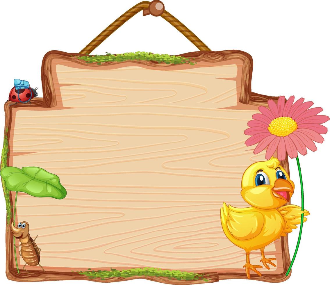 Blank wooden signboard with little chick vector