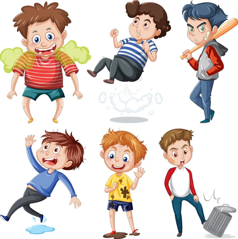 Set of young people doing different actions vector