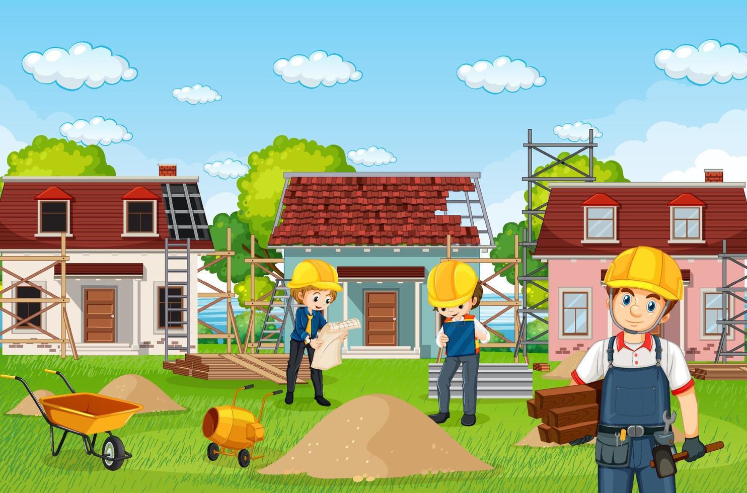 Building construction site and workers vector