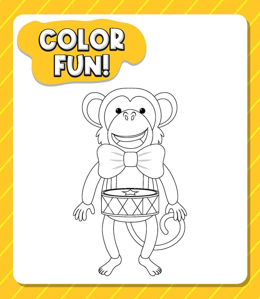 Worksheets template with color fun text and monkey outline vector