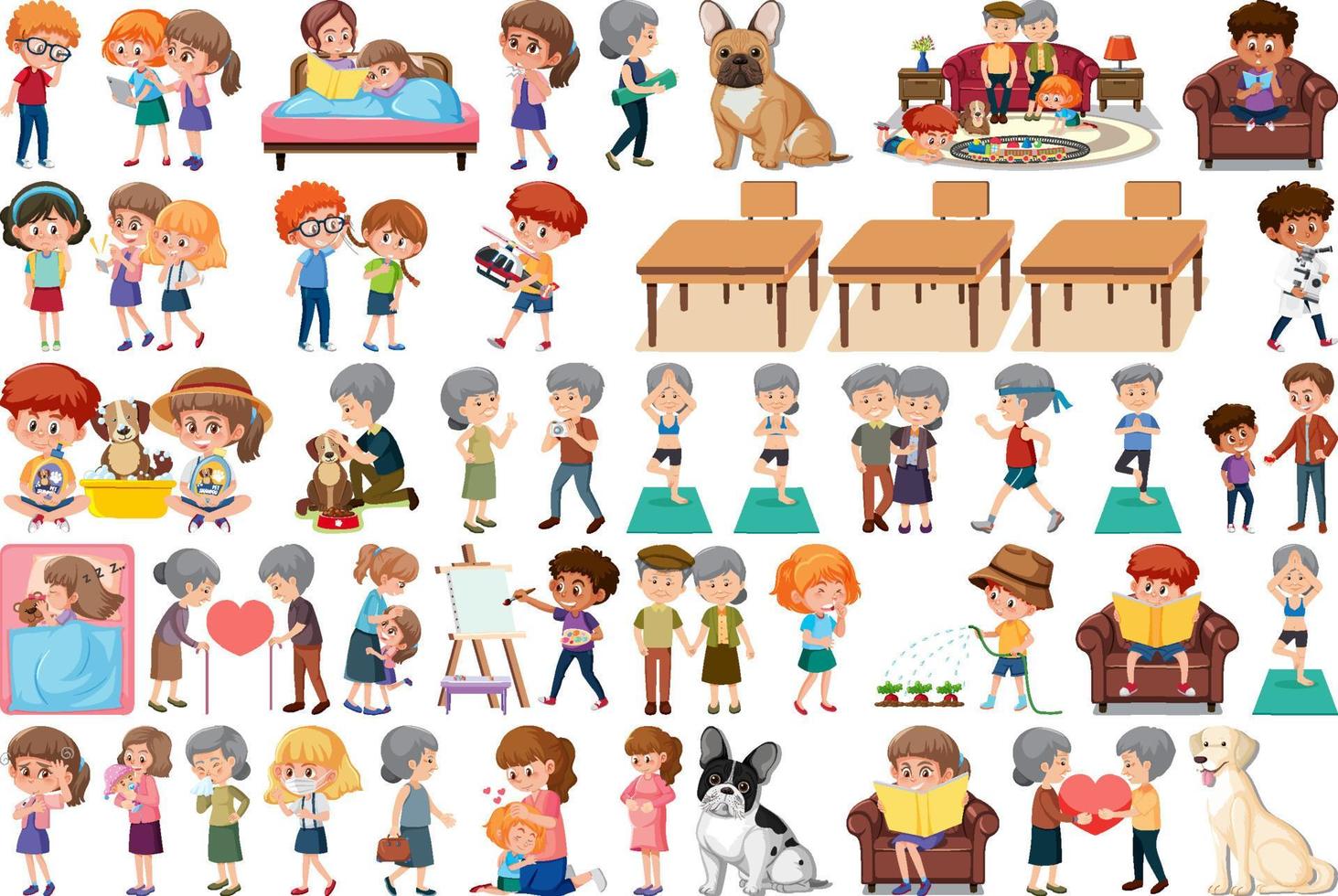 Set of different activities people in cartoon style vector