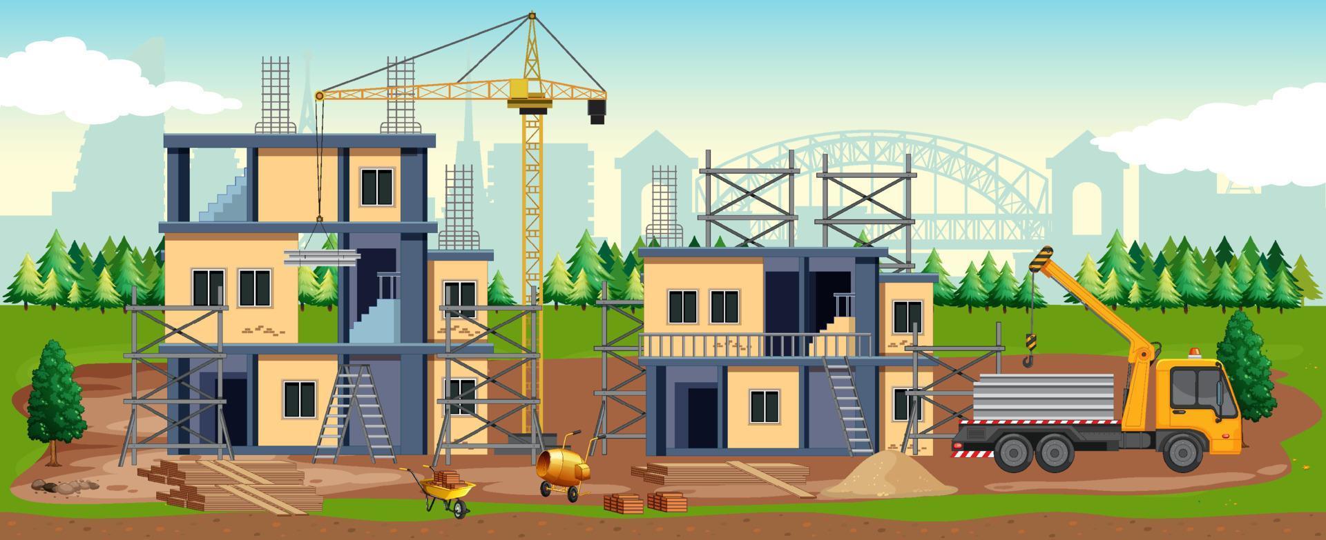 Cartoon scene of building construction site vector