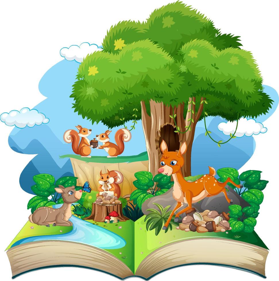 Open book forest theme on white background vector