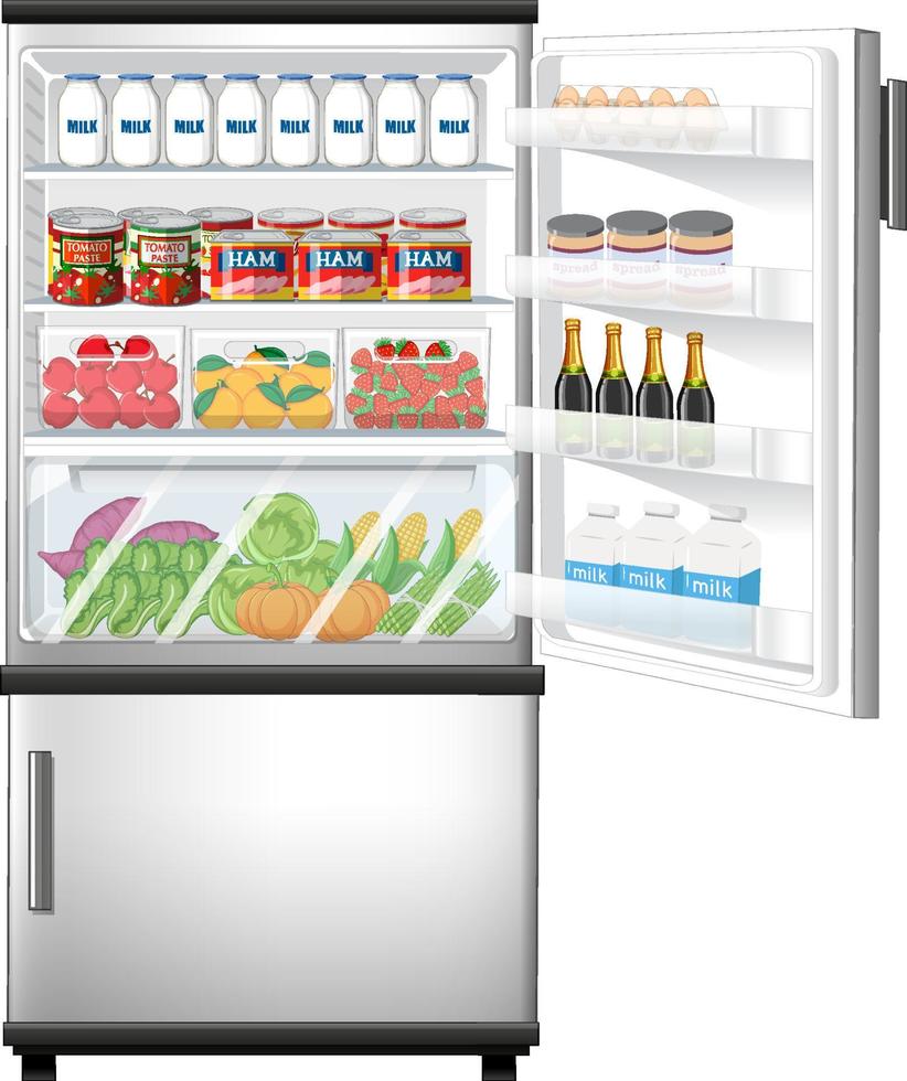 Refrigerator with lots of food vector