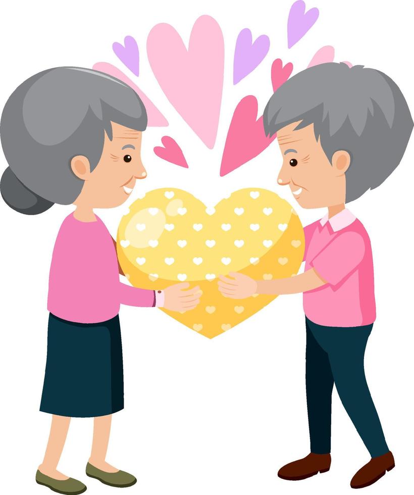 Old couple holding yellow heart together vector