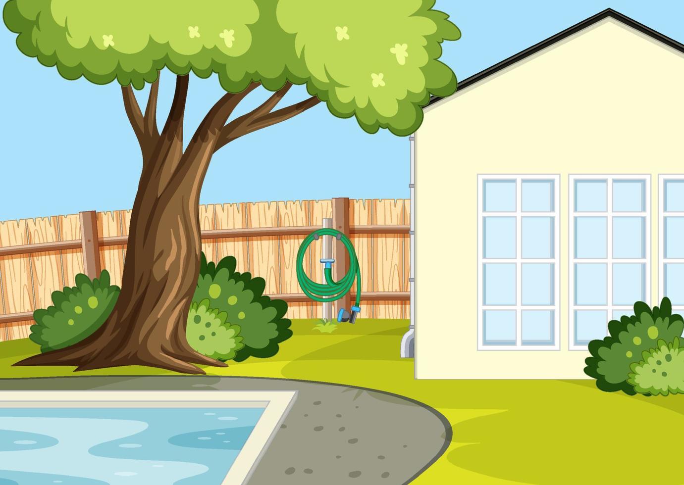 Scene of backyard with a fence vector