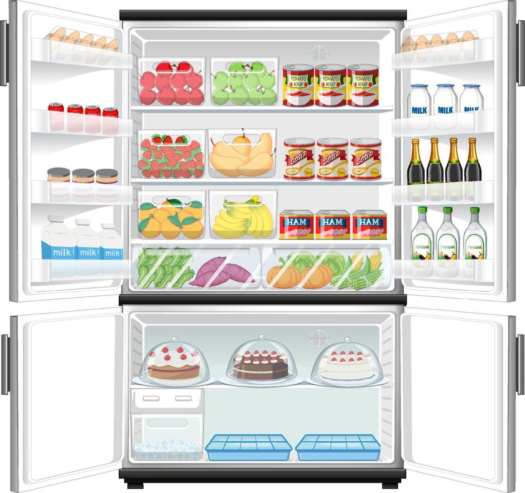 Refrigerator with lots of food vector
