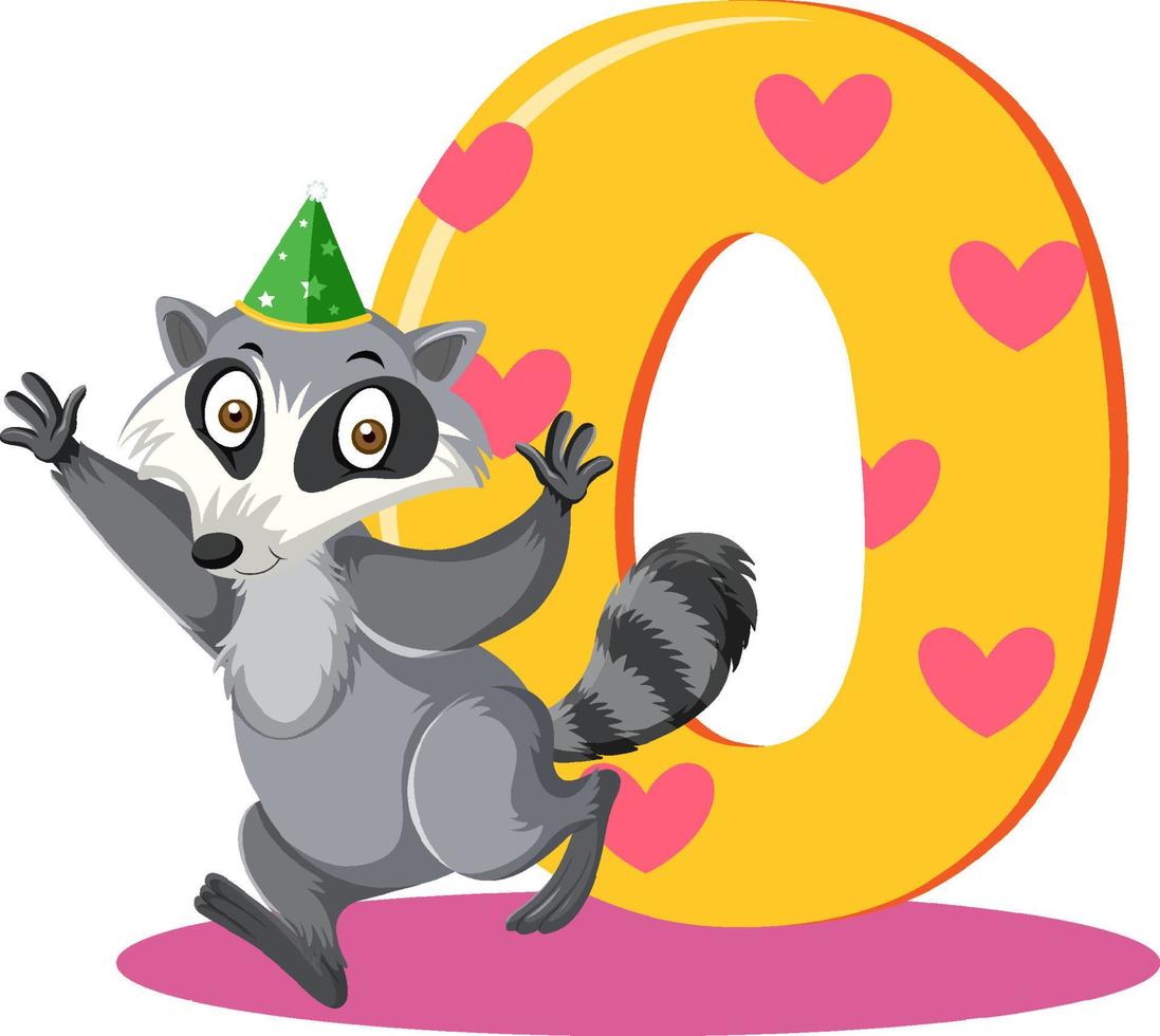 Raccoon holding the number cartoon character isolated on white background vector