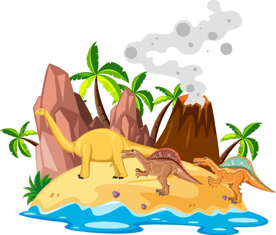 escena con dinosaurios en la isla vector