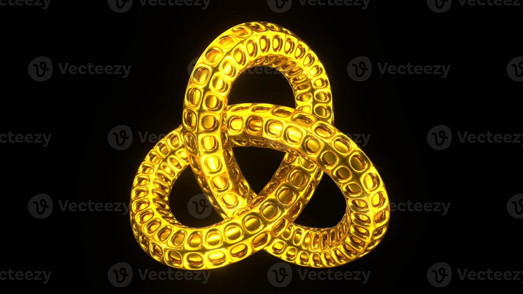 Golden triquetra. Mystical celtic 3d render of triad and thor symbol photo