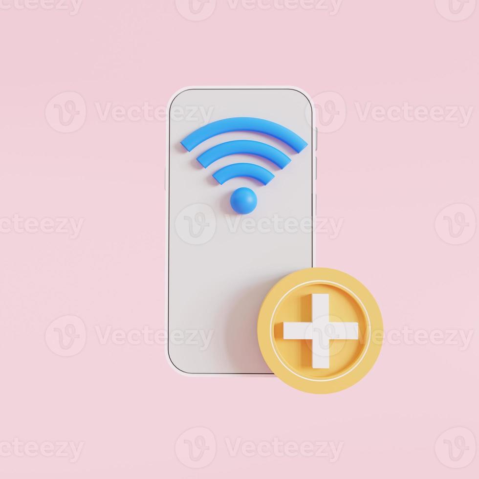 phone icon with wifi with plus button concept add add-on package, 3D render illustration photo