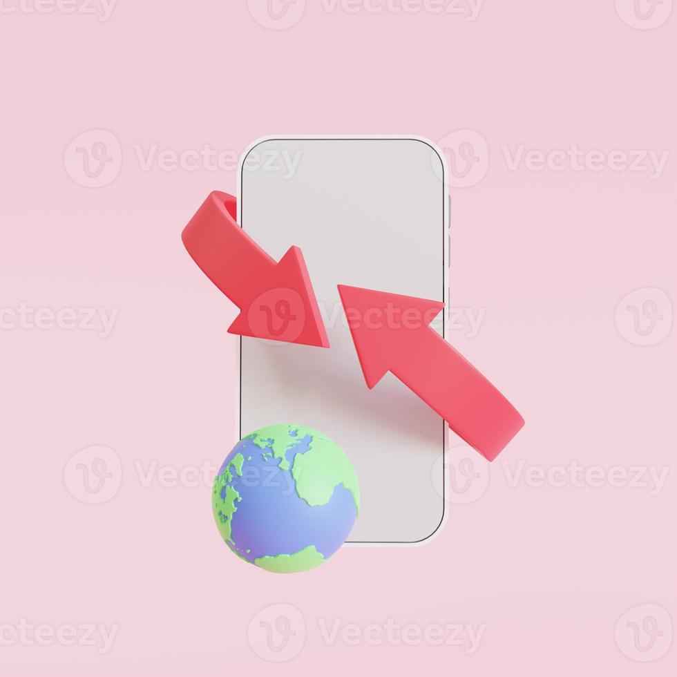 Exchange, Global communications symbol and connections money payment transfer money system online concept. into application Internet banking on smartphones, copy space, 3D render illustration photo