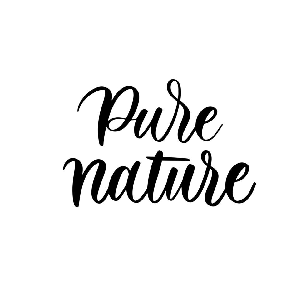 Pure nature hand lettering eco label sticker. vector
