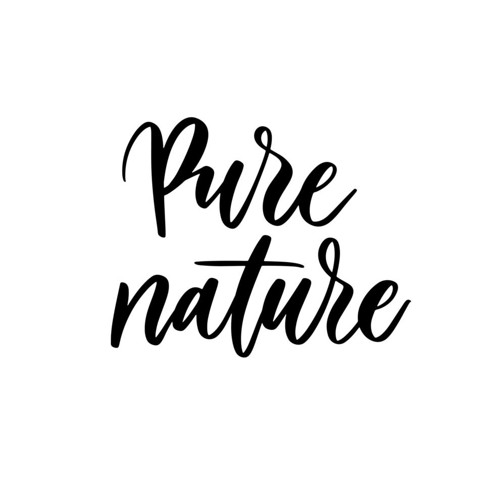 Pure nature hand lettering eco label sticker. vector