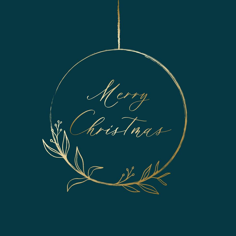 Hand drawn decorative wreath with branch, herb, plant, leave and flower. Merry christmas calligraphy card. vector