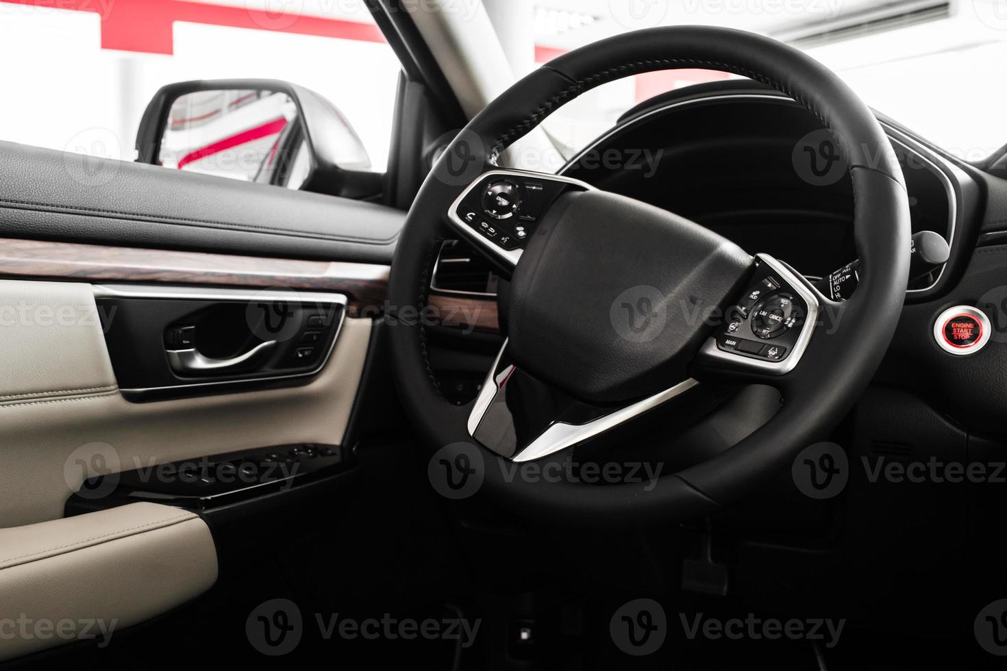 details of stylish car interior, leather interior photo