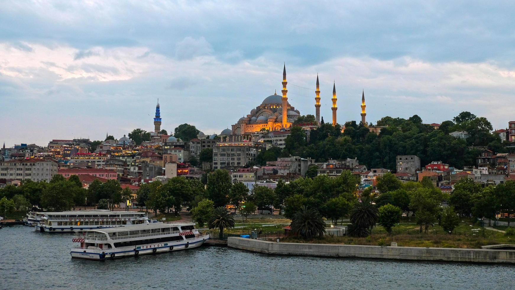 ISTANBUL, TURKEY, 2018  -  View of buildings and boats along the Bosphorus in Istanbul Turkey on May 29, 2018 photo