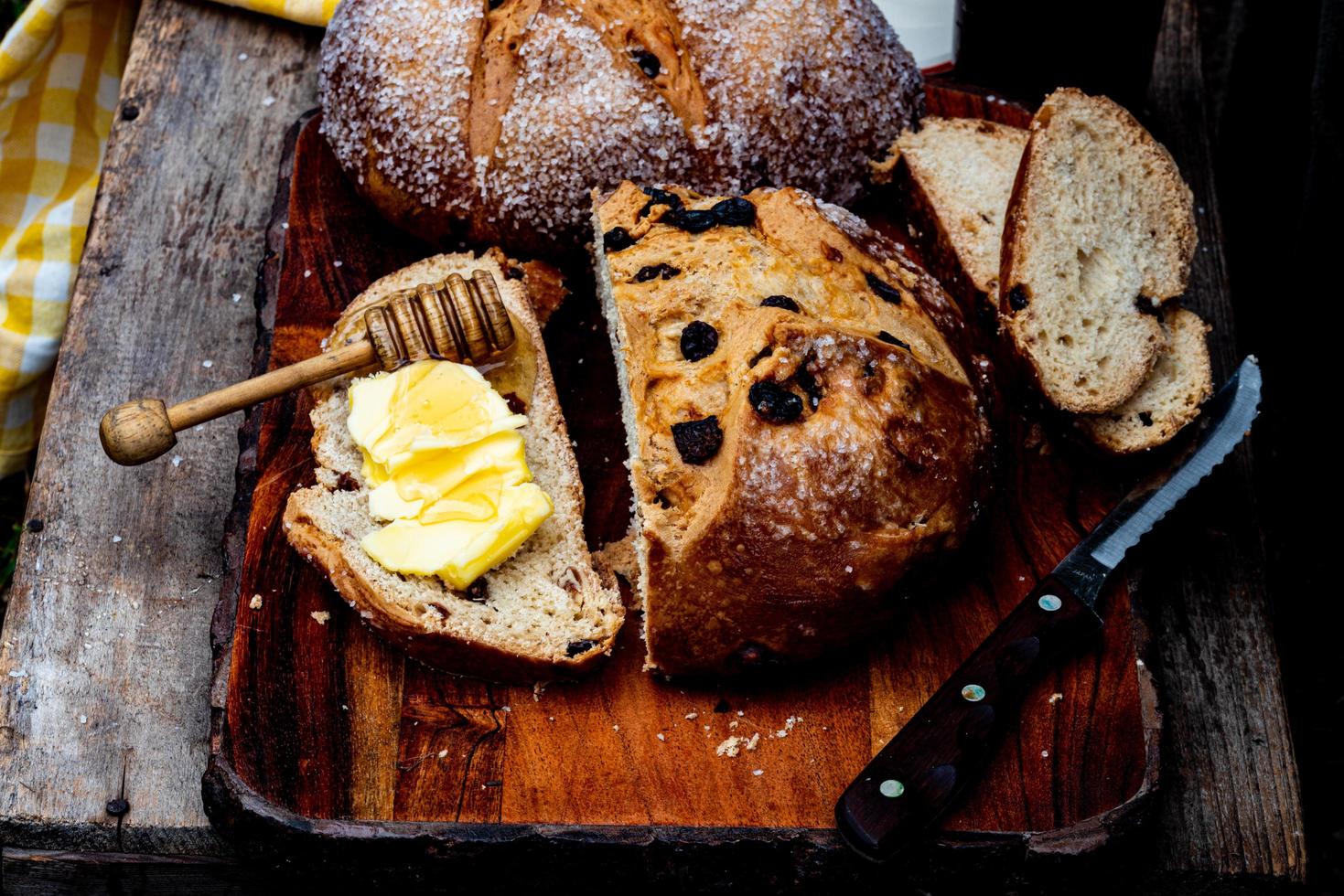 Irish soda bread slice spread with butter photo