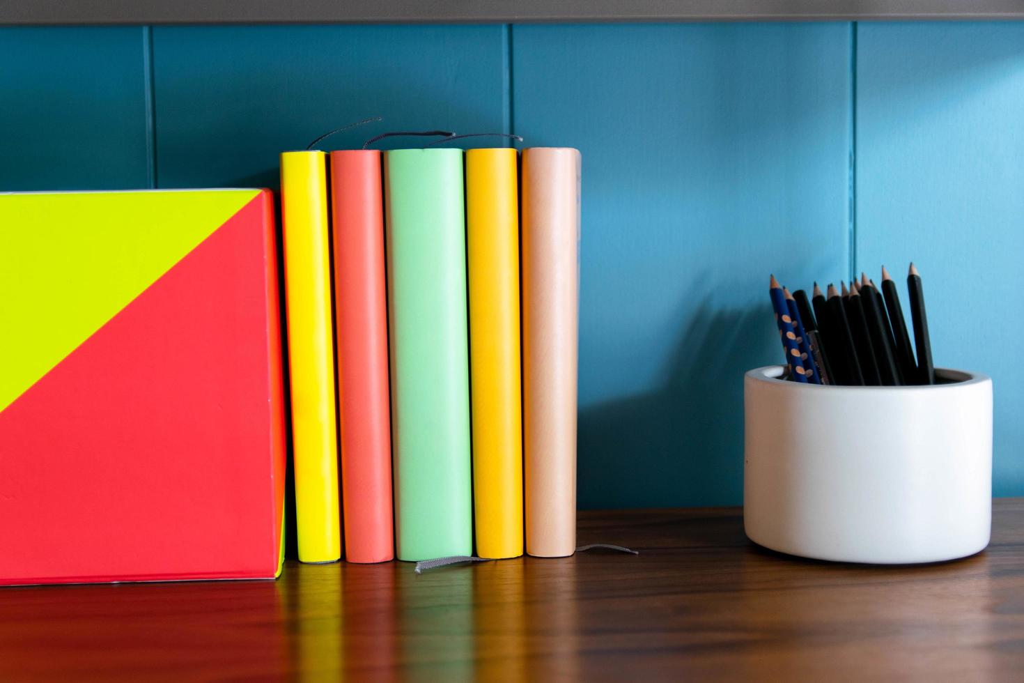 books on shelf in the library photo