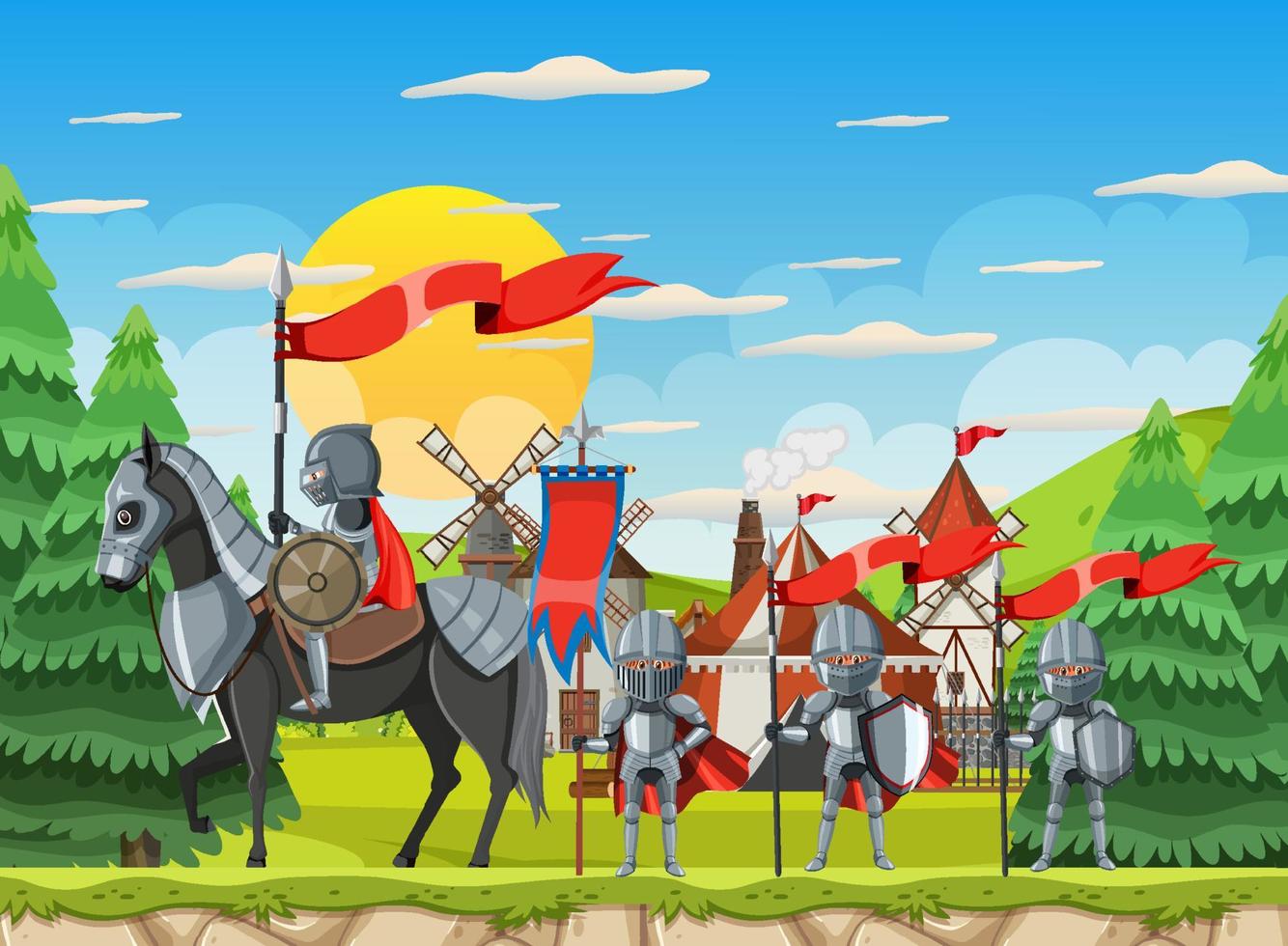 campamento medieval militar con carpa vector