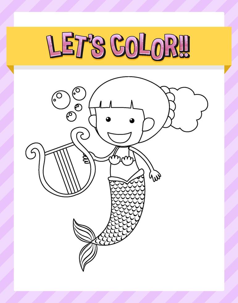 Worksheets template with lets color text and mermaid outline vector